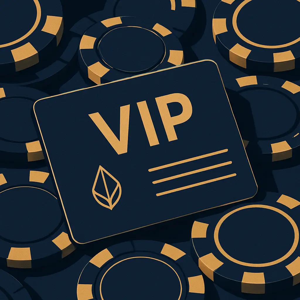 VIP card with Etheryl branding and casino chips