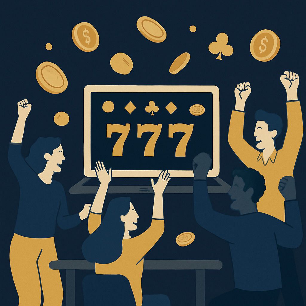 People celebrating winnings in an online casino.