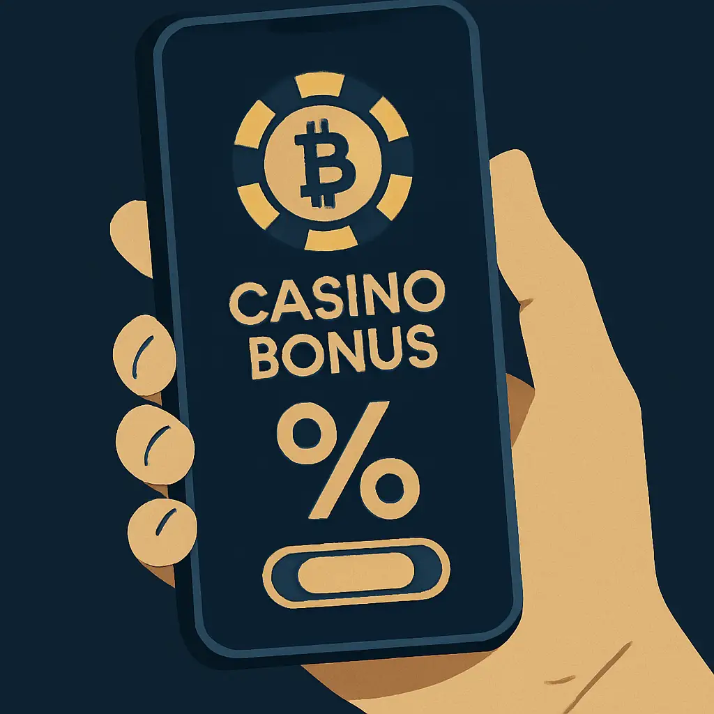 A smartphone displaying a crypto casino bonus offer.