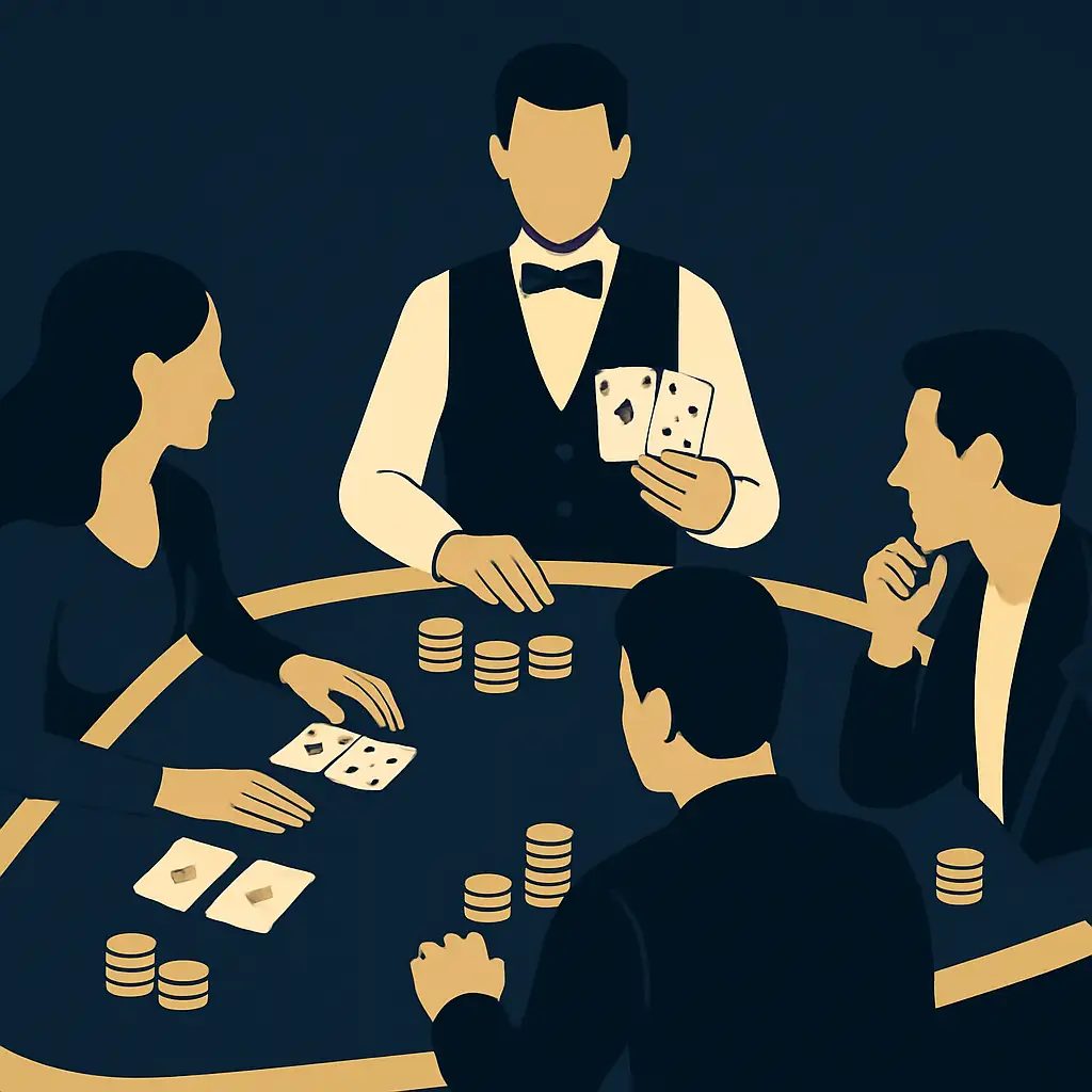 Live casino table with dealer and players