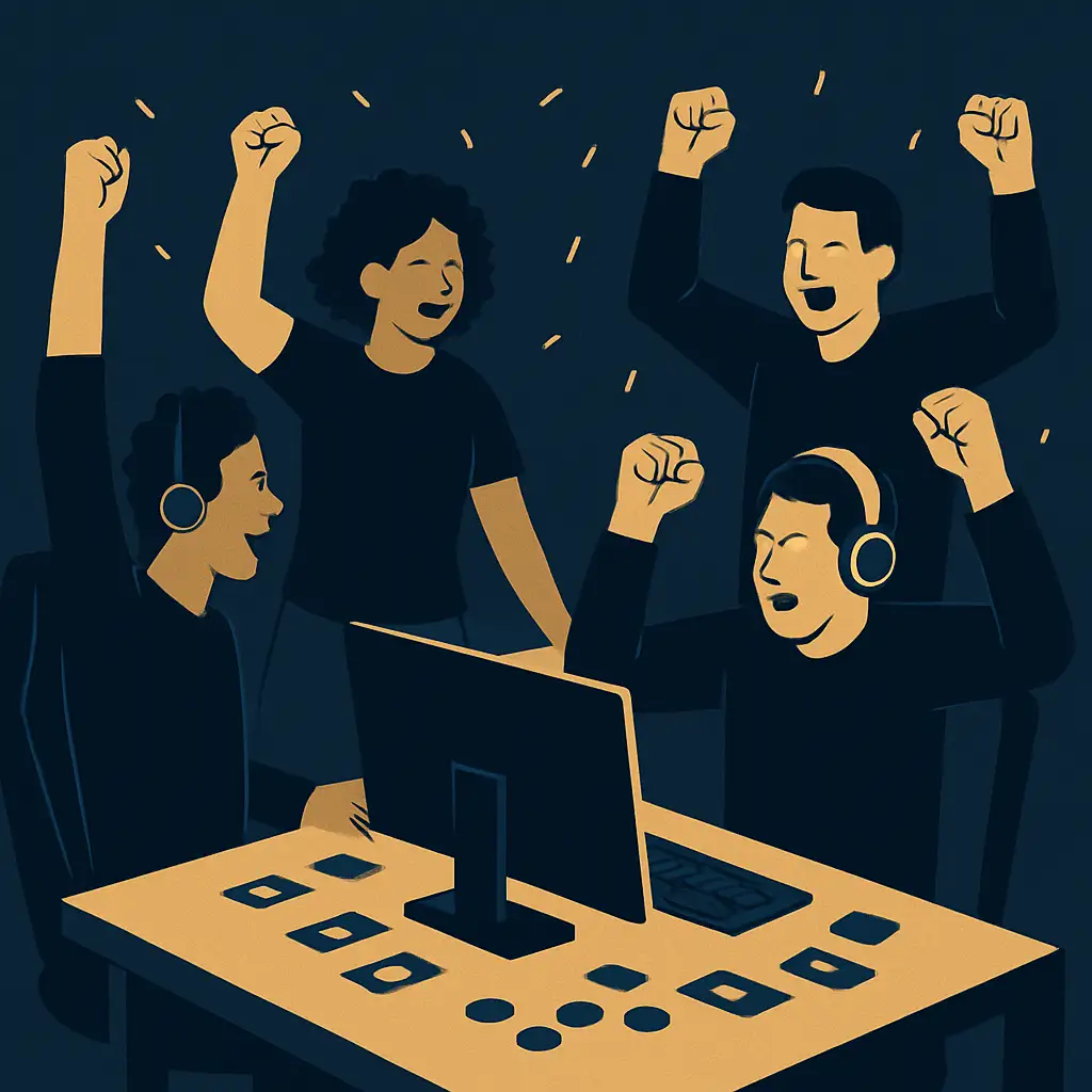 Players celebrating at a gaming table